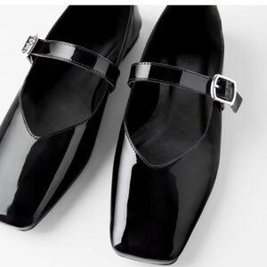Zara Black Leather Square ToeMary Janes size 41